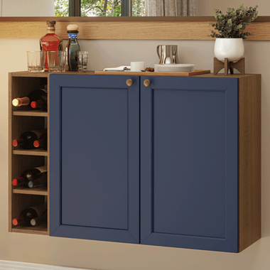 Aparador Vajillero con Bodega para botellas 100 cm 2 Puertas Marrón/Azul Vik 16 Madesa