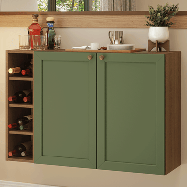 Aparador Vajillero con Bodega para botellas 100 cm 2 Puertas Marrón/Verde Vik 16 Madesa