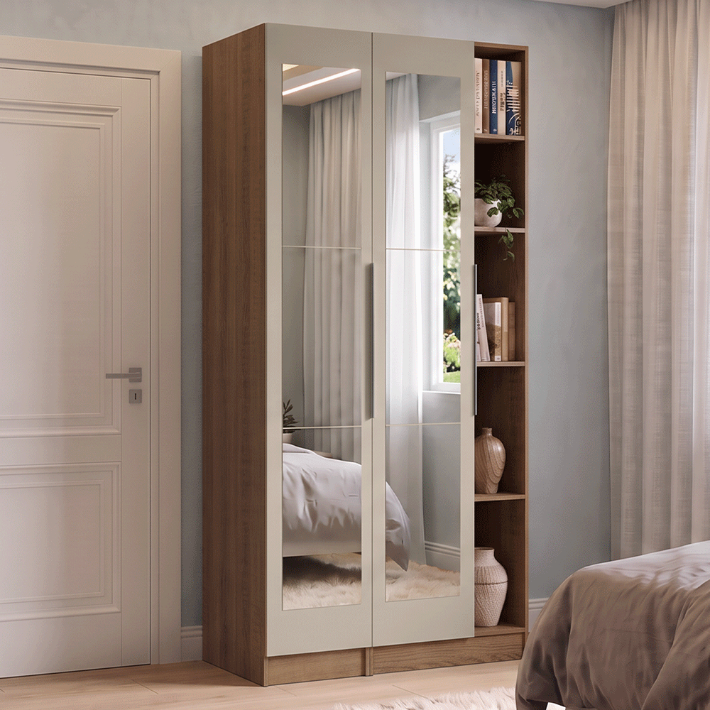 Placard Modular 2 Puertas con Espejos 5 Nichos Marrón/Crema Neo Madesa 01