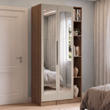 Placard Modular 2 Puertas con Espejos 5 Nichos Marrón/Crema Neo Madesa 01