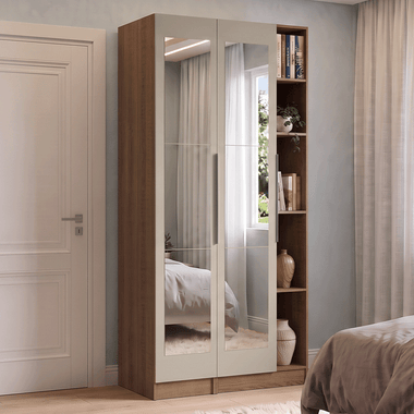 Placard Modular 105 cm 2 Puertas con Espejos y 5 Nichos Marrón/Crema Neo Madesa