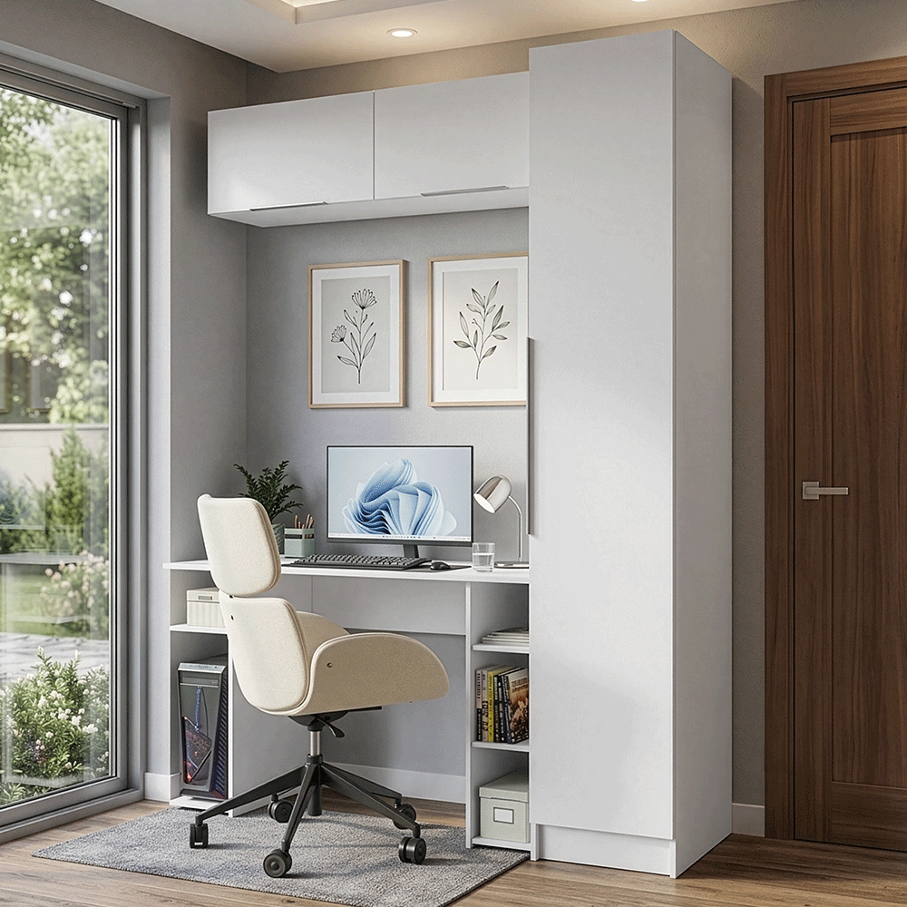 Conjunto Home Office 1 Placard 2 Alacenas Neo 1 Escritorio Blanco Madesa