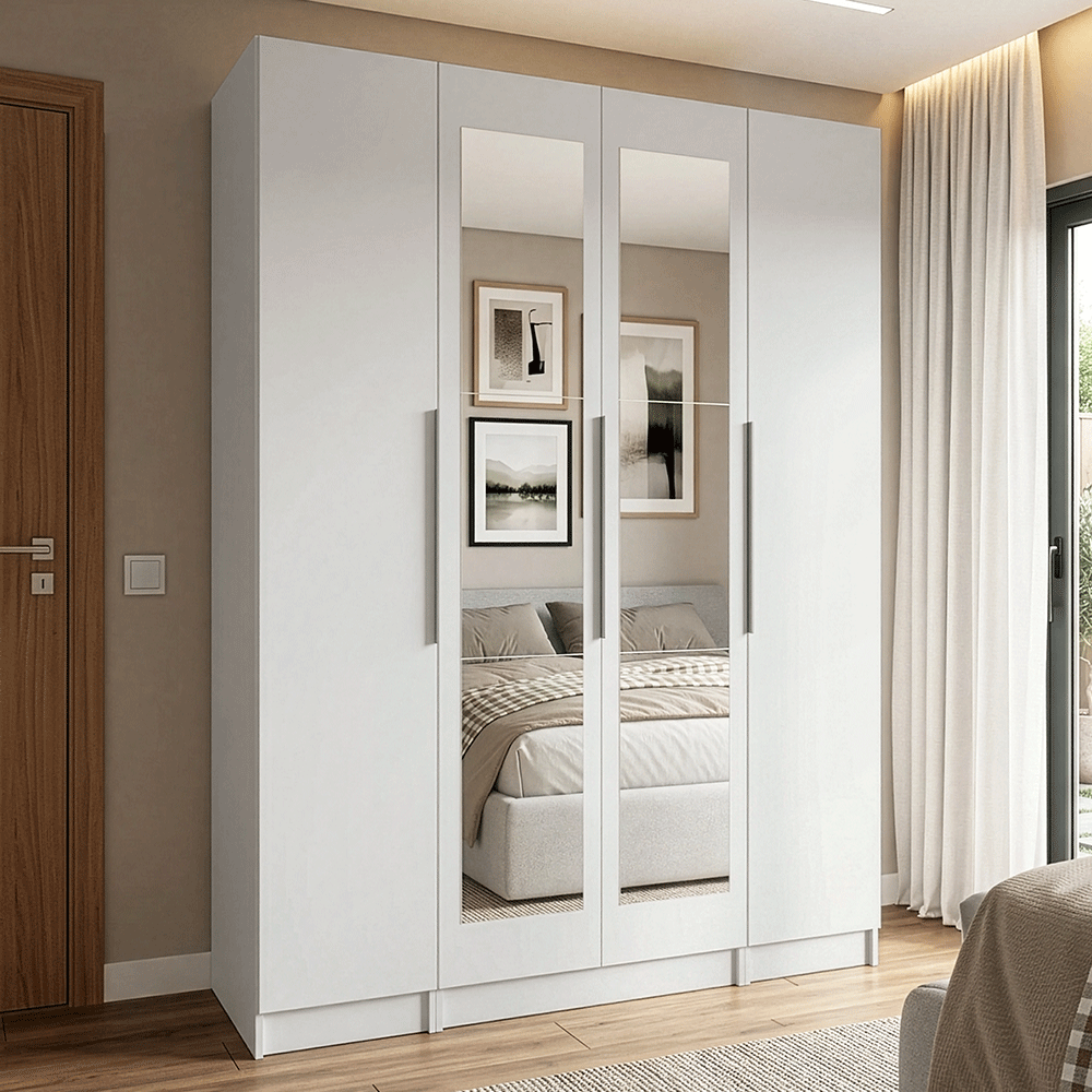 Placard Modular con Espejos 160 cm 4 Puertas Blanco Neo Madesa