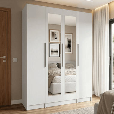 Placard Matrimonial 160 cm 4 Puertas con 2 Espejos 2 Cajones Blanco Neo Madesa