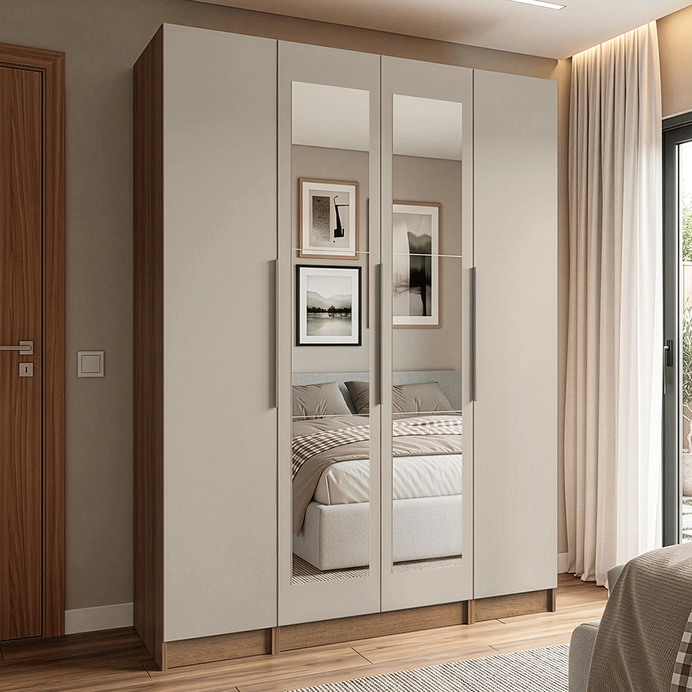 Placard Modular con Espejos 160 cm 4 Puertas Marrón/Crema Neo Madesa