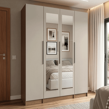 Placard Matrimonial 160 cm 4 Puertas con 2 Espejos 2 Cajones Marrón/Crema Neo Madesa