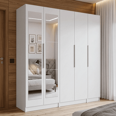 Placard Matrimonial 200 cm 5 Puertas con 2 Espejos Blanco Neo Madesa