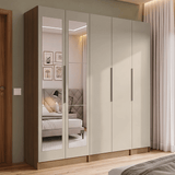 Placard Matrimonial 200 cm 5 Puertas con 2 Espejos 2 Cajones Marrón/Crema Neo Madesa