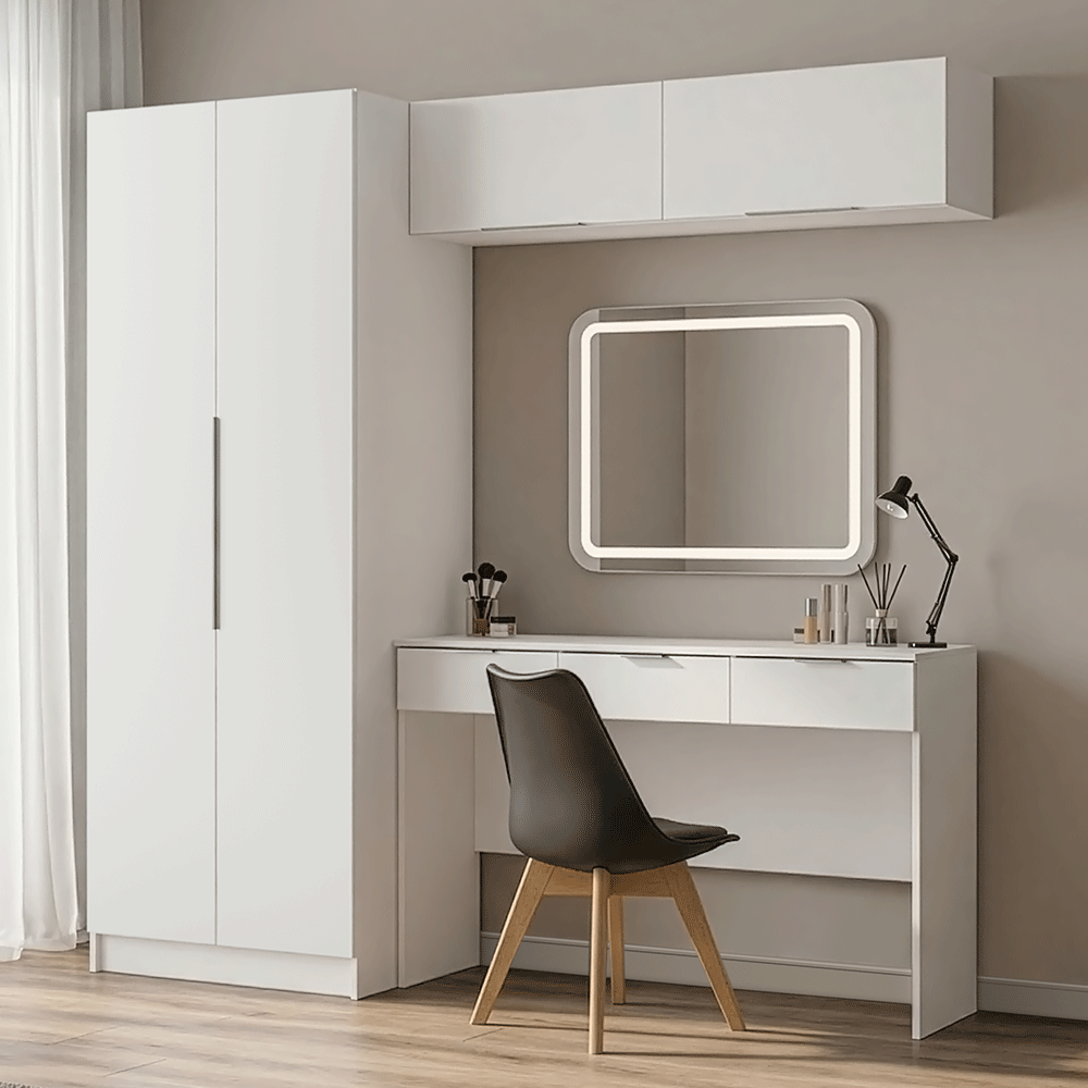 Conjunto de Dormitorio Madesa Neo 220 cm con Placard 2 Puertas, Tocador y 2 Alacenas Blanco
