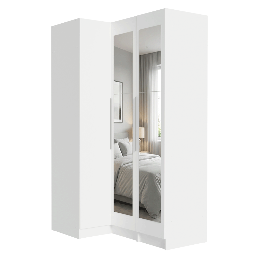 Placard Modular de Esquinero 3 Puertas con Espejos Blanco Neo Madesa