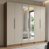 Placard Modular 240 cm 6 Puertas con Espejos 4 Cajones Marrón/Crema Neo Madesa 02