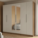 Placard Modular 240 cm 6 Puertas con Espejos 6 Cajones Marrón/Crema Neo Madesa 04