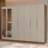 Placard Modular 280 cm 7 Puertas con Espejos 4 Cajones Marrón/Crema Neo Madesa 01