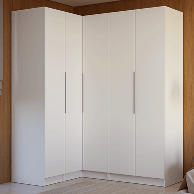 Placard Esquinero Matrimonial 310 cm 5 Puertas 2 Cajones Blanco Neo Madesa