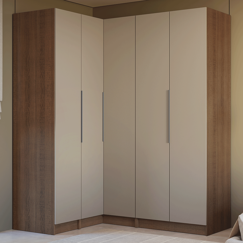 Dormitorio Completo Matrimonial Esquinero 310 cm 5 Puertas 2 Cajones Marrón/Crema Neo Madesa 01
