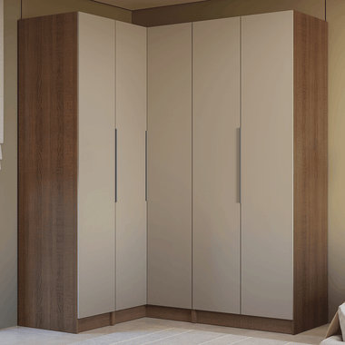Placard Esquinero Matrimonial 310 cm 5 Puertas 2 Cajones Marrón/Crema Neo Madesa