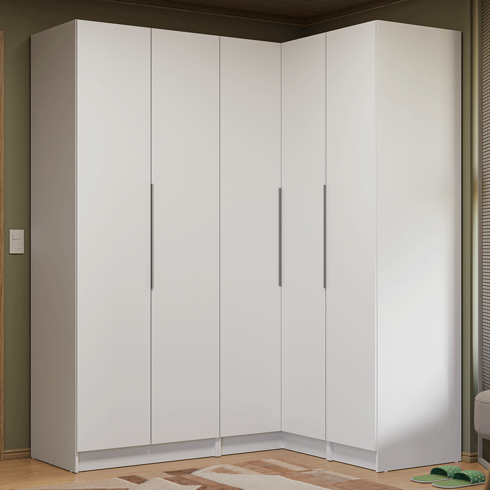 Placard de Esquina Matrimonial 310 cm 5 Puertas 2 Cajones Neo Blanco 02