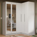 Placard Modular de Esquinero 310 cm 5 Puertas con Espejos 2 Cajones Blanco Neo Madesa 03