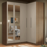 Dormitorio Completo Matrimonial Esquinero 310 cm 5 Puertas con Espejos 2 Cajones Marrón/Crema Neo Madesa 03