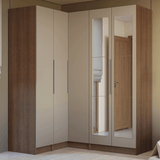 Dormitorio Completo Matrimonial Esquinero 310 cm 5 Puertas con Espejos 2 Cajones Marrón/Crema Neo Madesa 04