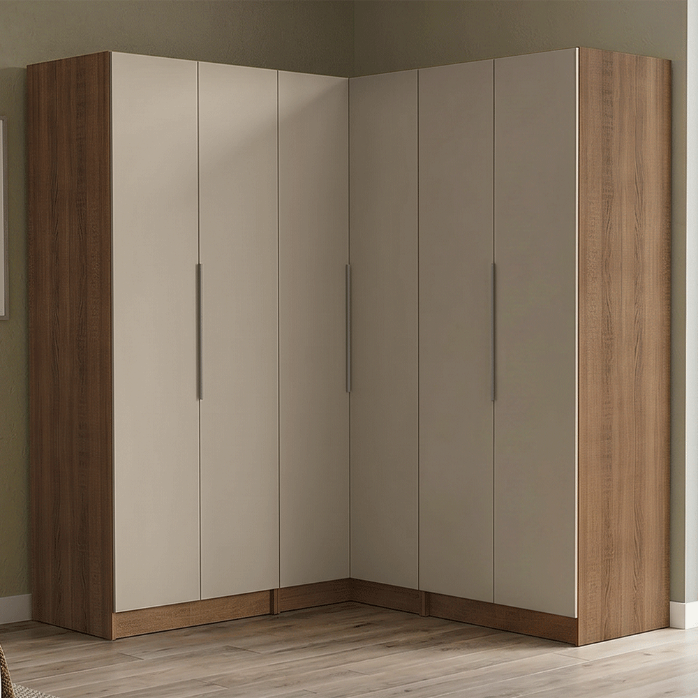 Placard Modular Esquinero 350 cm 6 Puertas 4 Cajones Marrón/Crema Neo Madesa 01