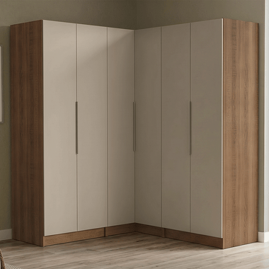 Placard Esquinero Matrimonial 350 cm 6 Puertas 4 Cajones Marrón/Crema Neo Madesa