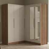 Placard Modular Esquinero 350 cm 6 Puertas con Espejos 4 Cajones Marrón/Crema Neo Madesa 02