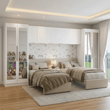 Dormitorio Infantil con 2 Placards con Espejos Neo 3 Alacenas 1 Mesa de Luz Blanco Madesa