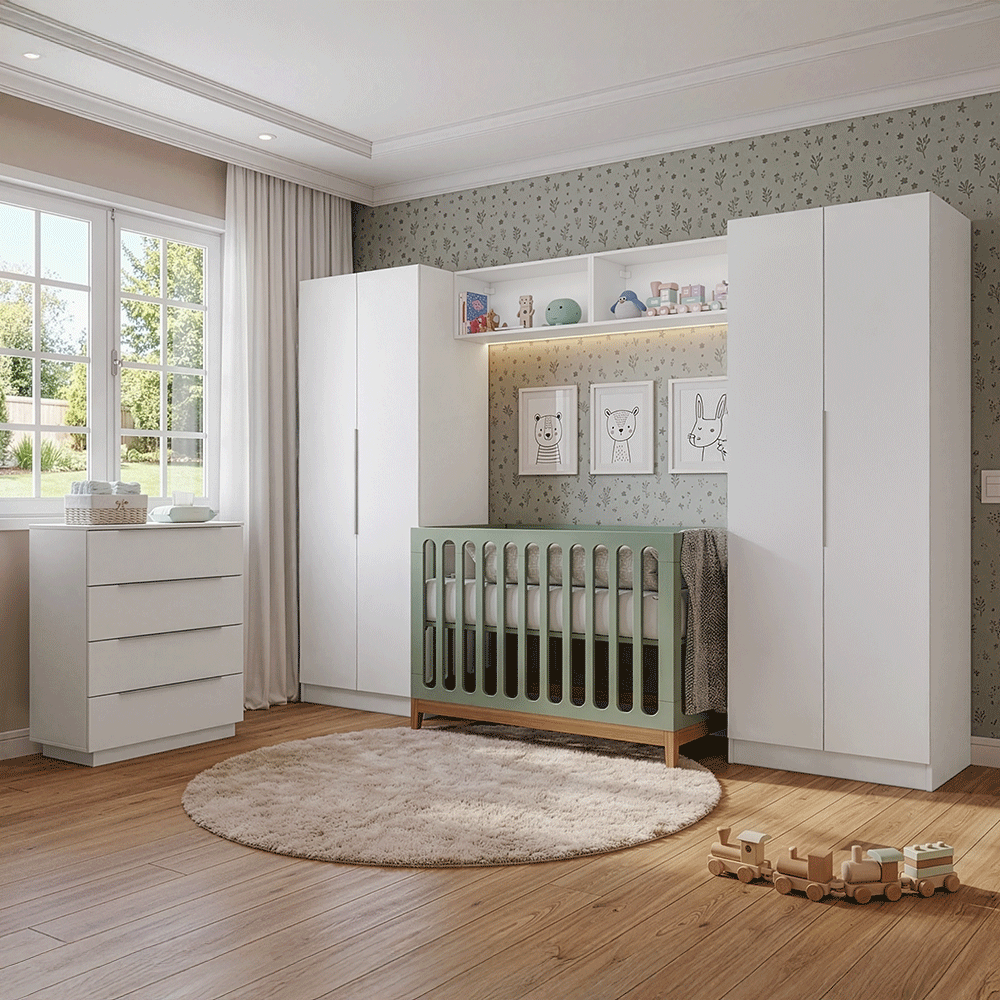 Dormitorio Infantil con 2 Placards Neo 2 Alacenas 1 Cómoda Blanco Madesa 03