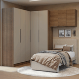 Dormitorio Completo Soltero de Esquina 415 cm Marrón/Crema Neo Madesa