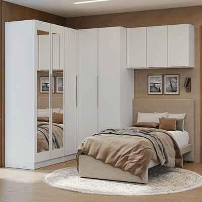 Dormitorio Completo Esquinero Individual 415 cm con 2 Espejos Blanco Neo Madesa