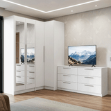 Conjunto de Dormitorio Madesa Neo con 2 Placard con Espejos y 1 Cómoda para TV Blanco