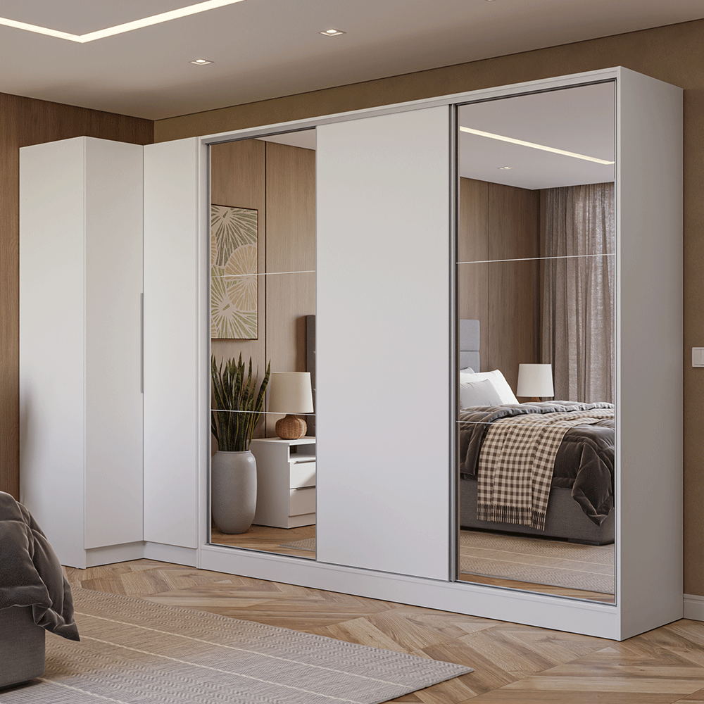 Placard Modulado Neo + Placard Royale Matrimonial 3 Puertas Corredizas con Espejos Blanco