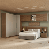 Dormitorio Completo Matrimonial Esquinero 580 cm con Respaldo de Cama Marrón/Crema Neo Madesa