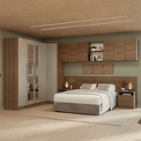 Dormitorio Completo Matrimonial 580 cm Placard Esquinero con Espejos Marrón/Crema Neo Madesa 02