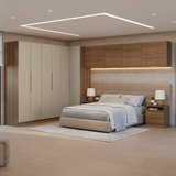 Dormitorio Completo Matrimonial Esquinero 610 cm con Respaldo de Cama Marrón/Crema Neo Madesa