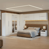 Dormitorio Completo de Esquinero Matrimonial 610 cm con Mesa de Luz Blanco Neo Madesa