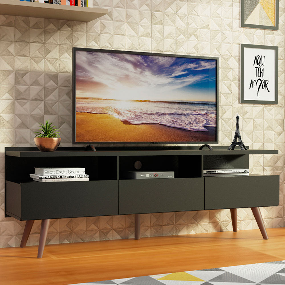 Rack para TV para TV hasta 65 Pulgadas Madesa Madri con patas de Madeira Negro