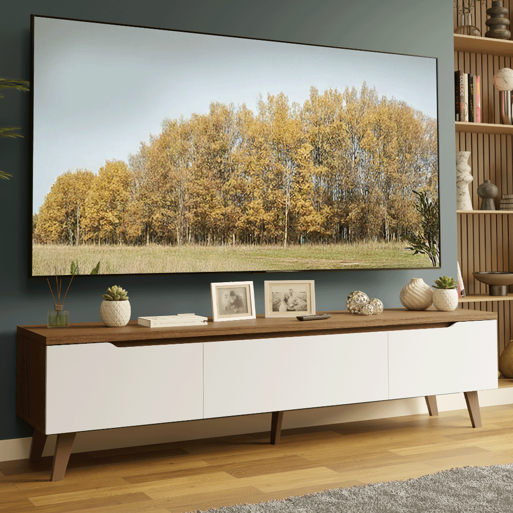 Rack para TV de hasta 80 Pulgadas 180 cm 2 Puertas 1 Cajón Marrón/Blanco Nilo Madesa