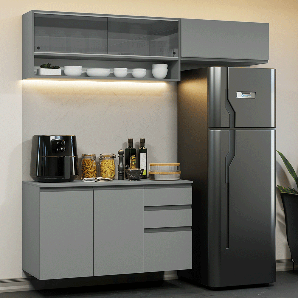 Cocina compacta Flotante 200cm Gris Nice Madesa XA12