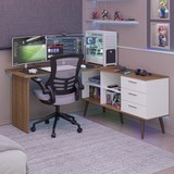 Mesa Gamer em L 3 Cajones Blanco/Marrón Lisboa Madesa