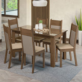 Conjunto Comedor Mesa Mesada de Vidro 6 Sillas Marrón/Crema/Bege Dora Madesa
