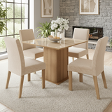 Juego de Comedor con Tapa de Madera y Vidrio 4 Sillas Marrón/Crema/Imperial Nevada