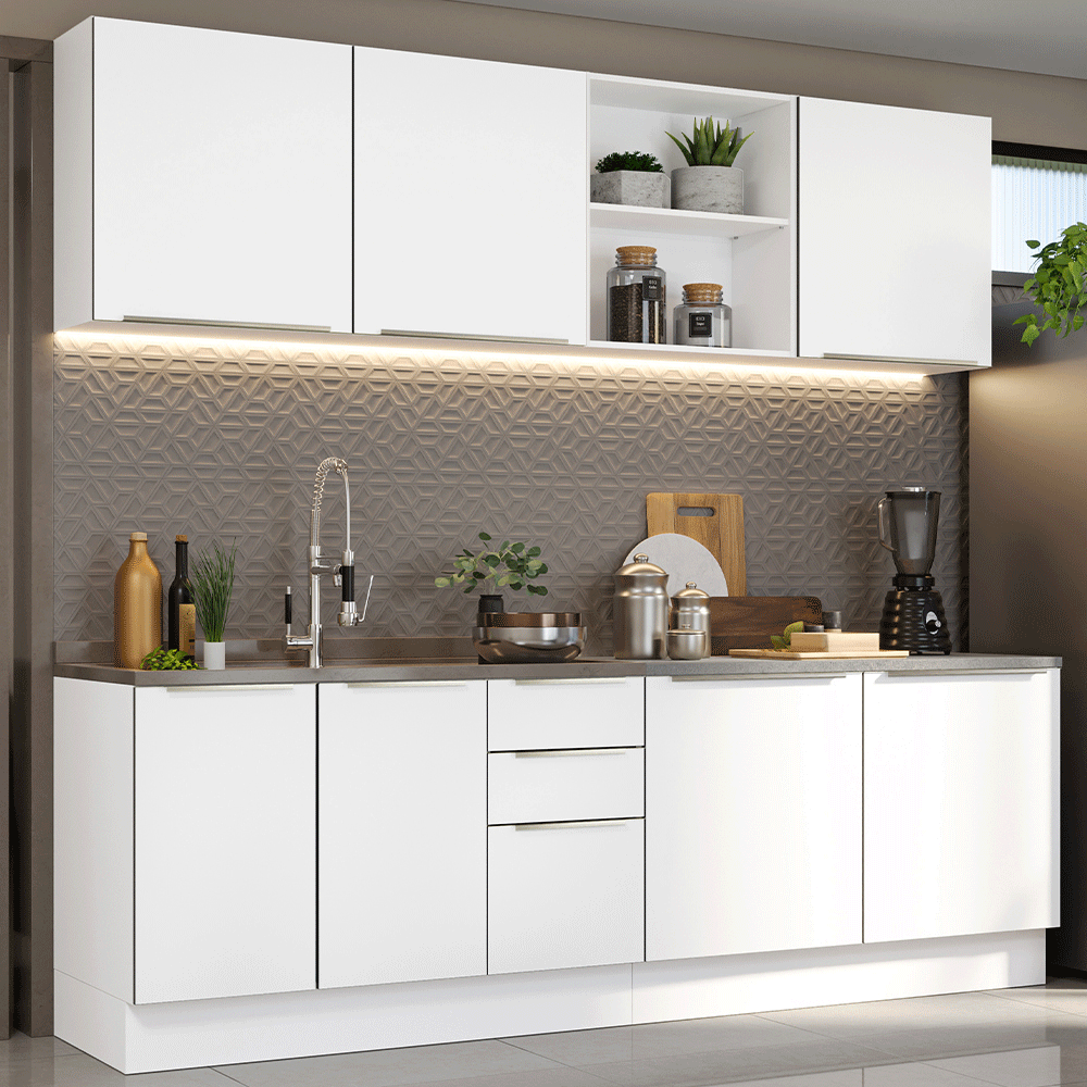 Combo Completo de Cocina 240 x 60 cm Blanco Aterciopelado Lux Madesa 05