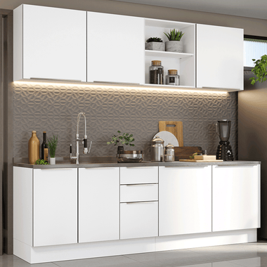 Combo completo de Cocina 240 cm 7 Puertas 3 Cajones Sin Mesada Blanco Lux Madesa 05