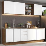 Combo Completo de Cocina 240 x 60 cm Marrón/Blanco Aterciopelado Lux Madesa 05