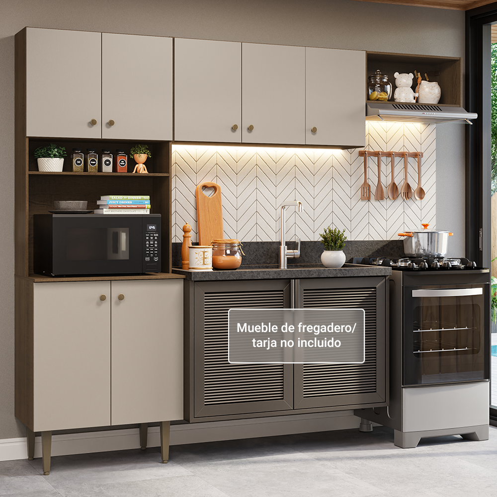 Cocina compacta 235cm Marrón/Crema Gourmet Madesa XA03