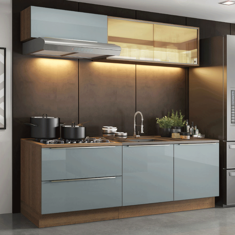 Cocina Compacta 200 x 60 cm Marrón/Gris Lux Madesa 01