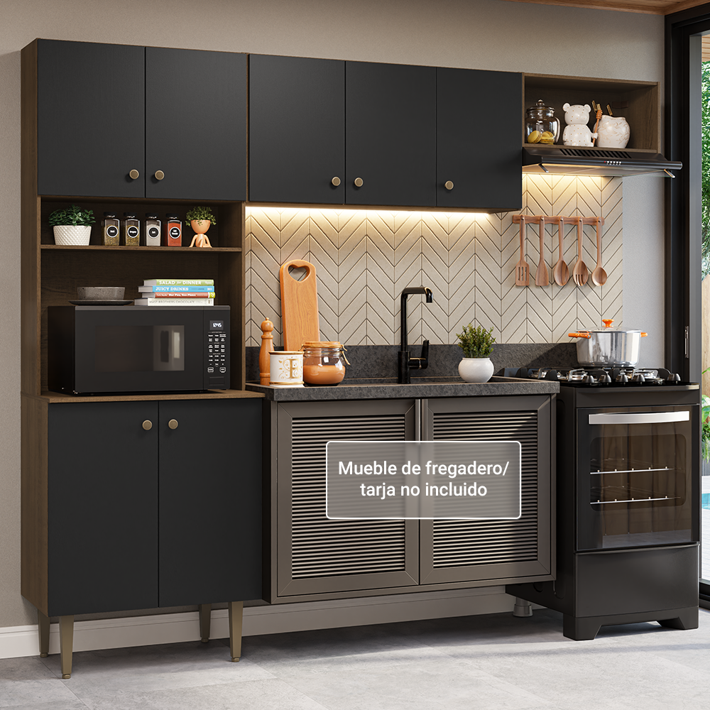 Cocina compacta 235cm Marrón/Negro Gourmet Madesa XA03