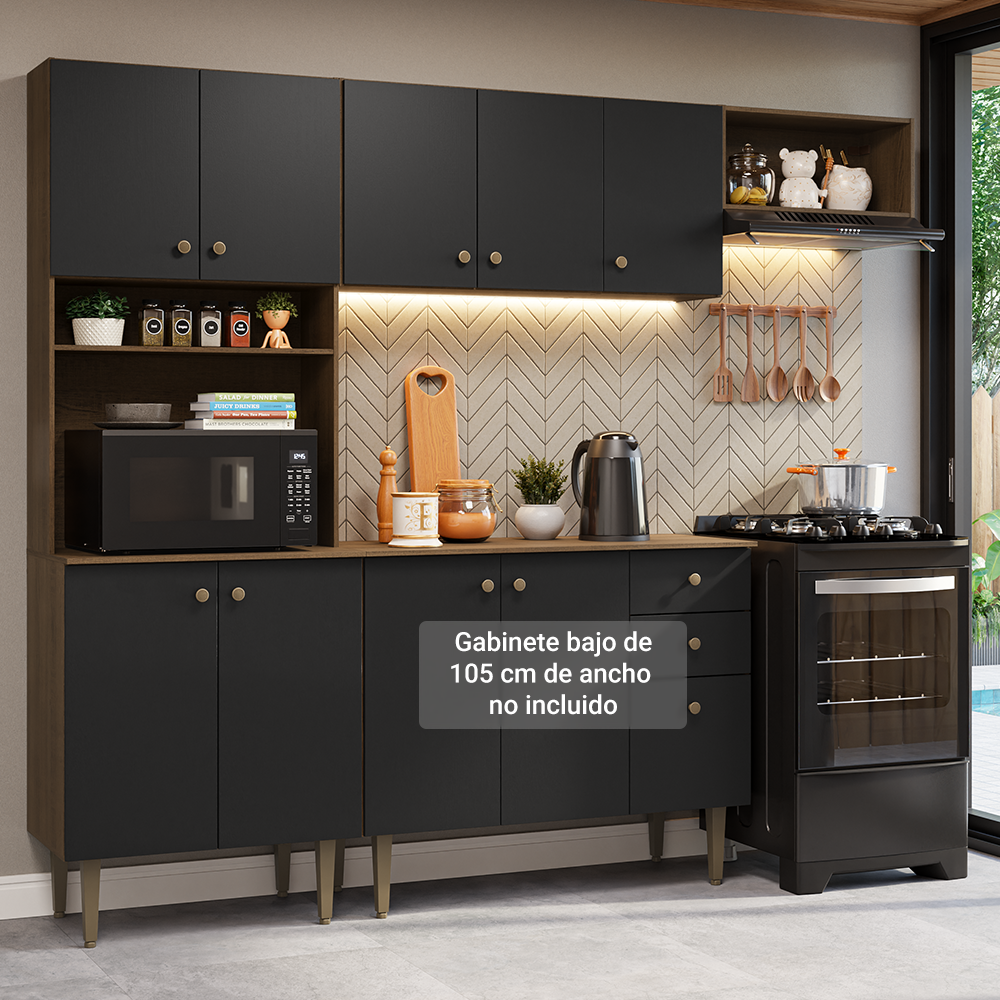 Cocina compacta 235cm Marrón/Negro Gourmet Madesa XC03